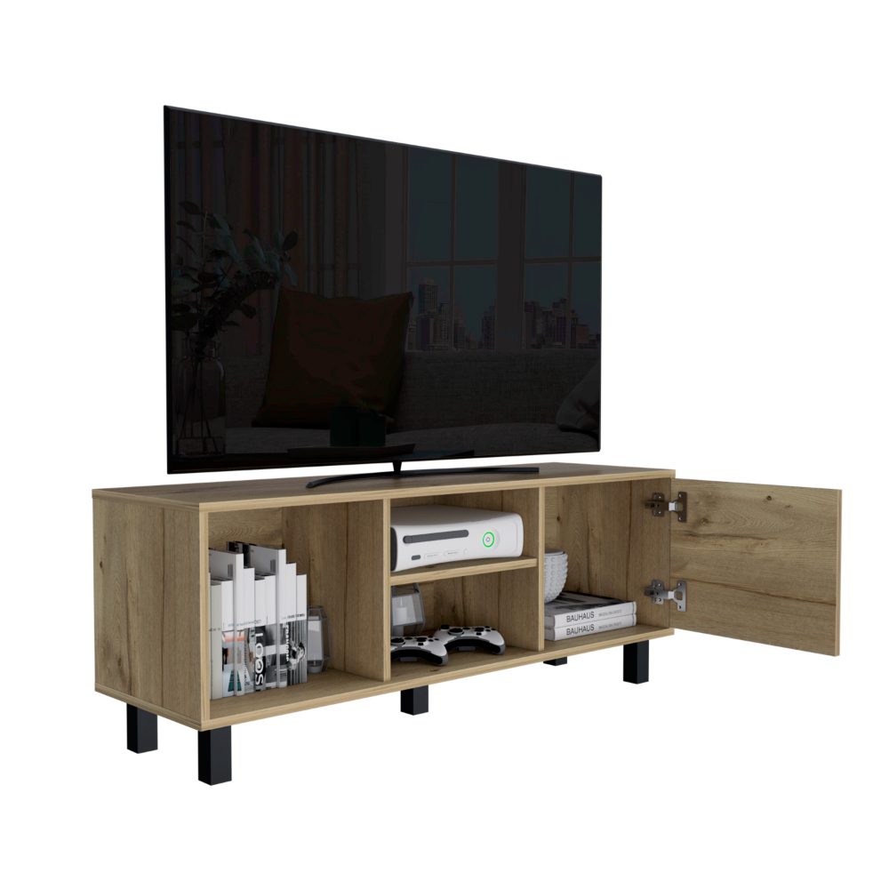 Tv Stand for TV´s up 43" Three Open Shelves Fredericia, One Cabinet, Light Oak Finish-4