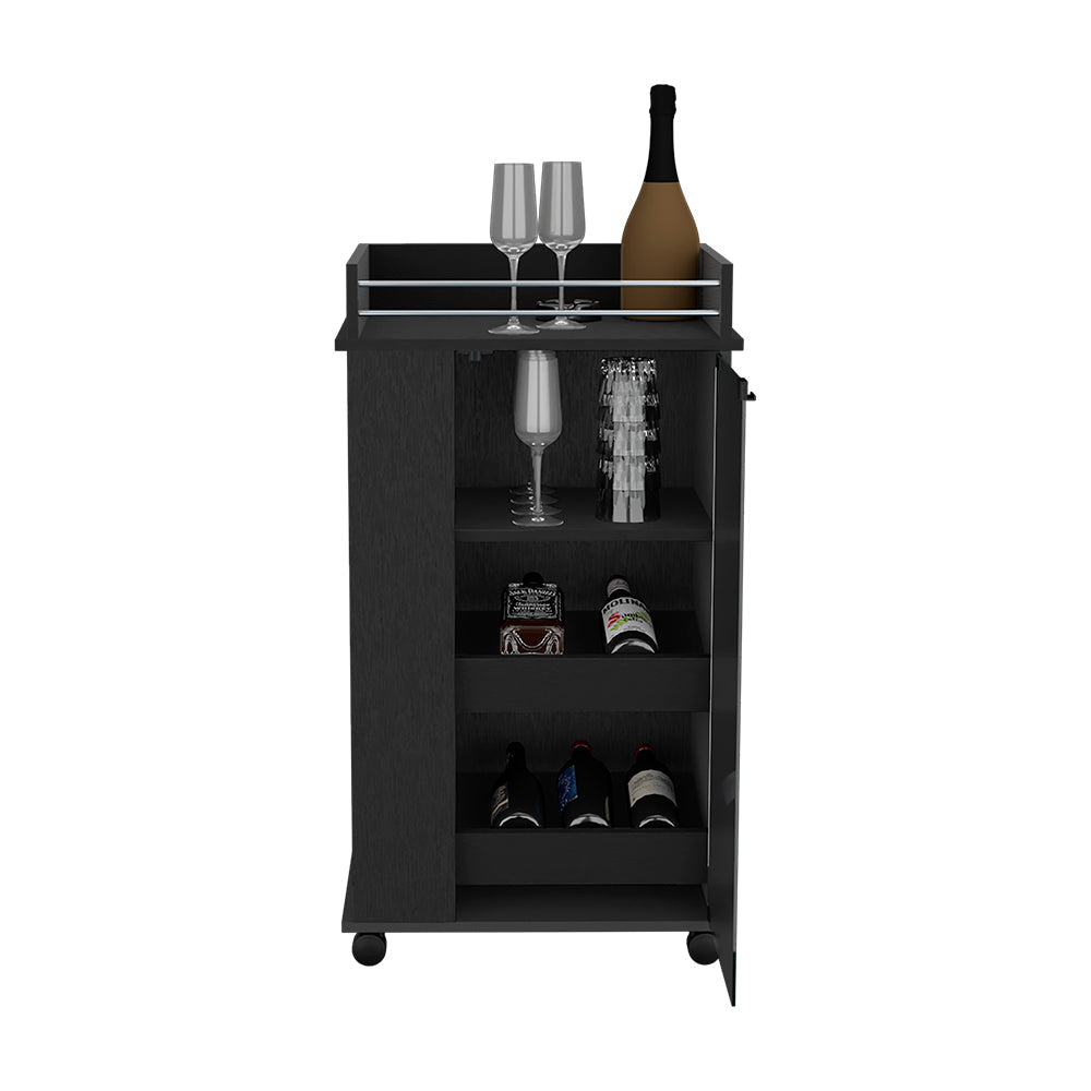 Bar Cart with Two-Side Shelves Beaver, Glass Door and Upper Surface, Black Wengue Finish-3