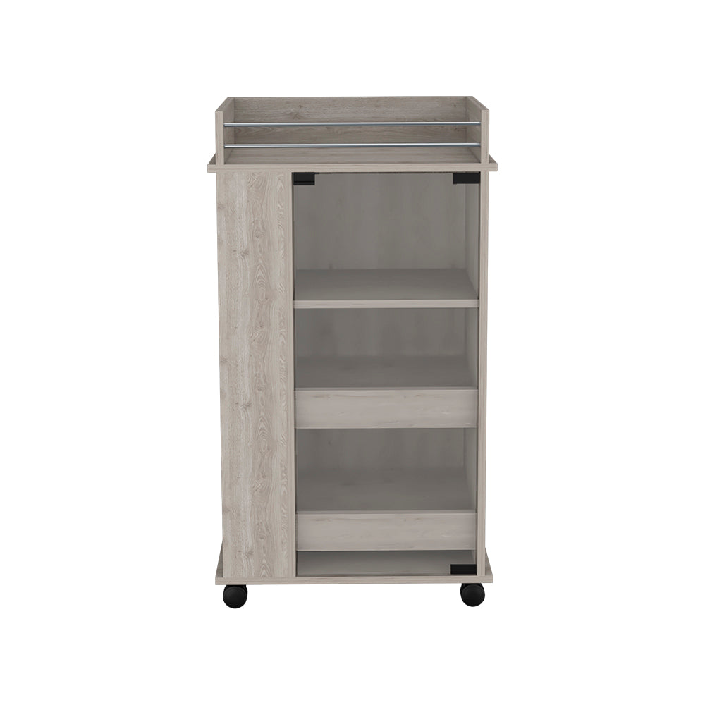 Bar Cart with Two-Side Shelves Beaver, Glass Door and Upper Surface, Light Gray Finish-4