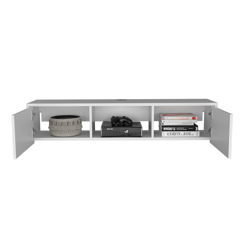 Tv Stand Watson, Two Cabinets, One Open Shelve, White Finish-4