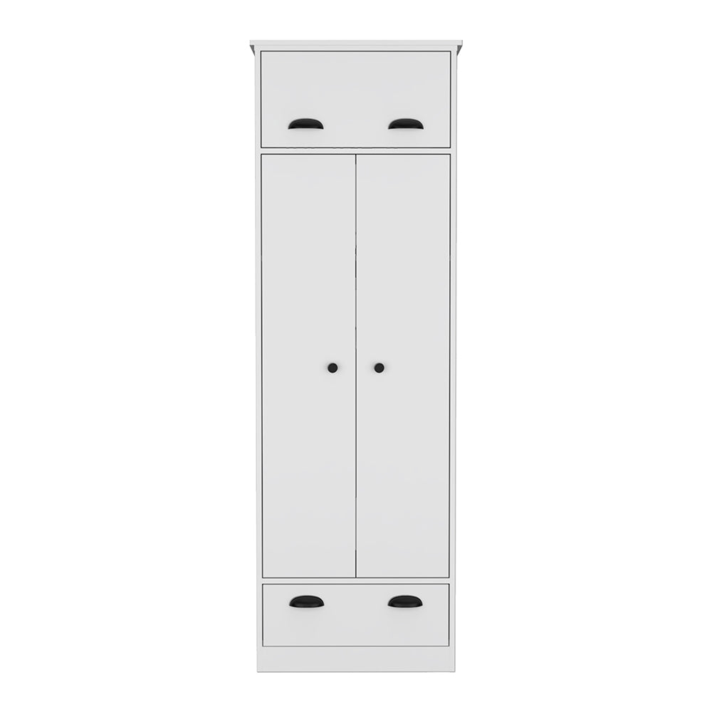 Armoire with Two-Doors Dumas, Top Hinged Drawer and 1-Drawer, White Finish-3