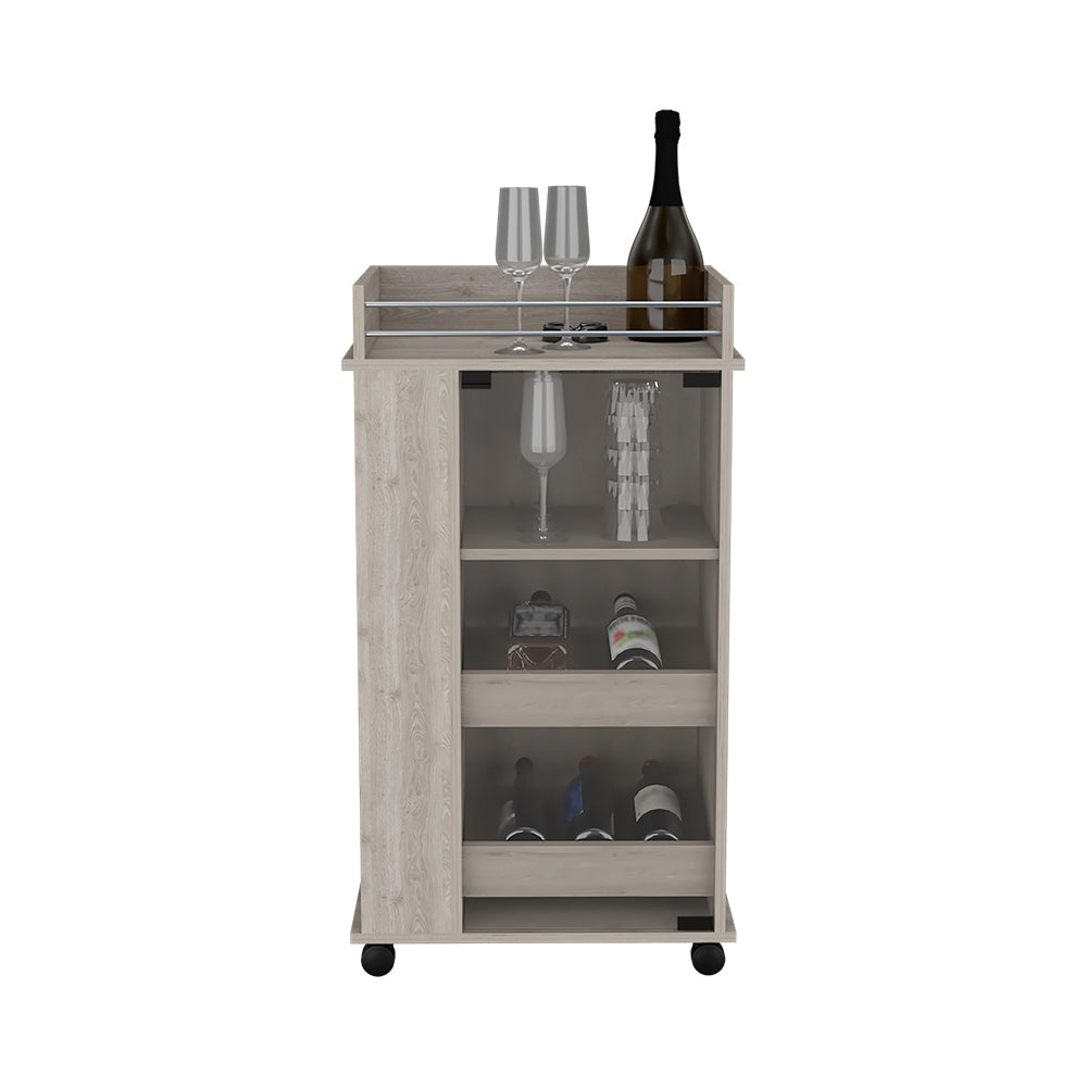 Bar Cart with Two-Side Shelves Beaver, Glass Door and Upper Surface, Light Gray Finish-2