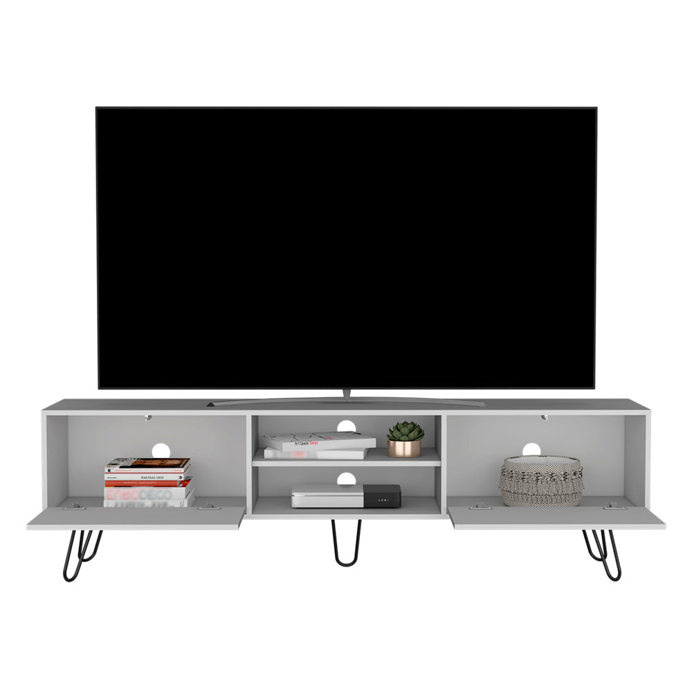 Tv Stand Franklin, Two Cabinets, Two Shelves, White Finish-2