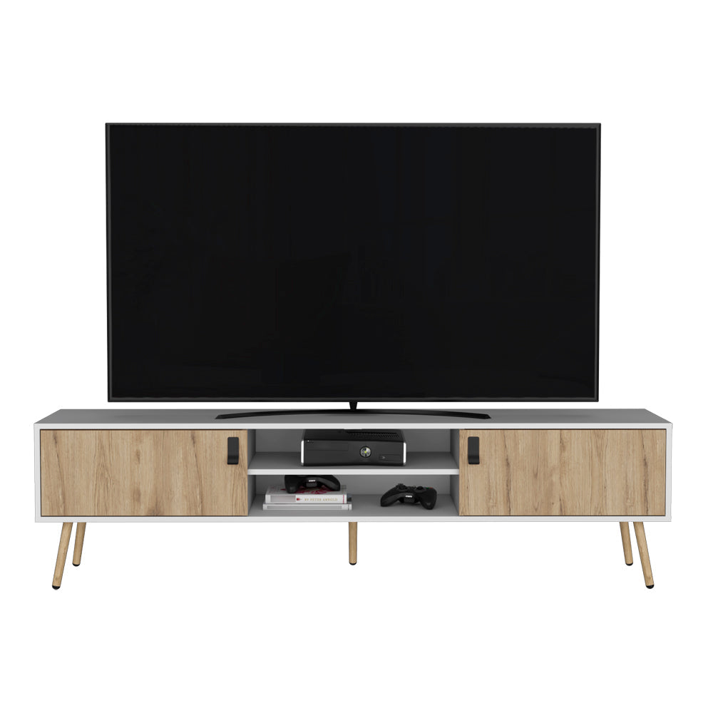 Tv Stand A Magness Sleek Storage with Cabinets & Shelves, White / Macadamia Finish-4