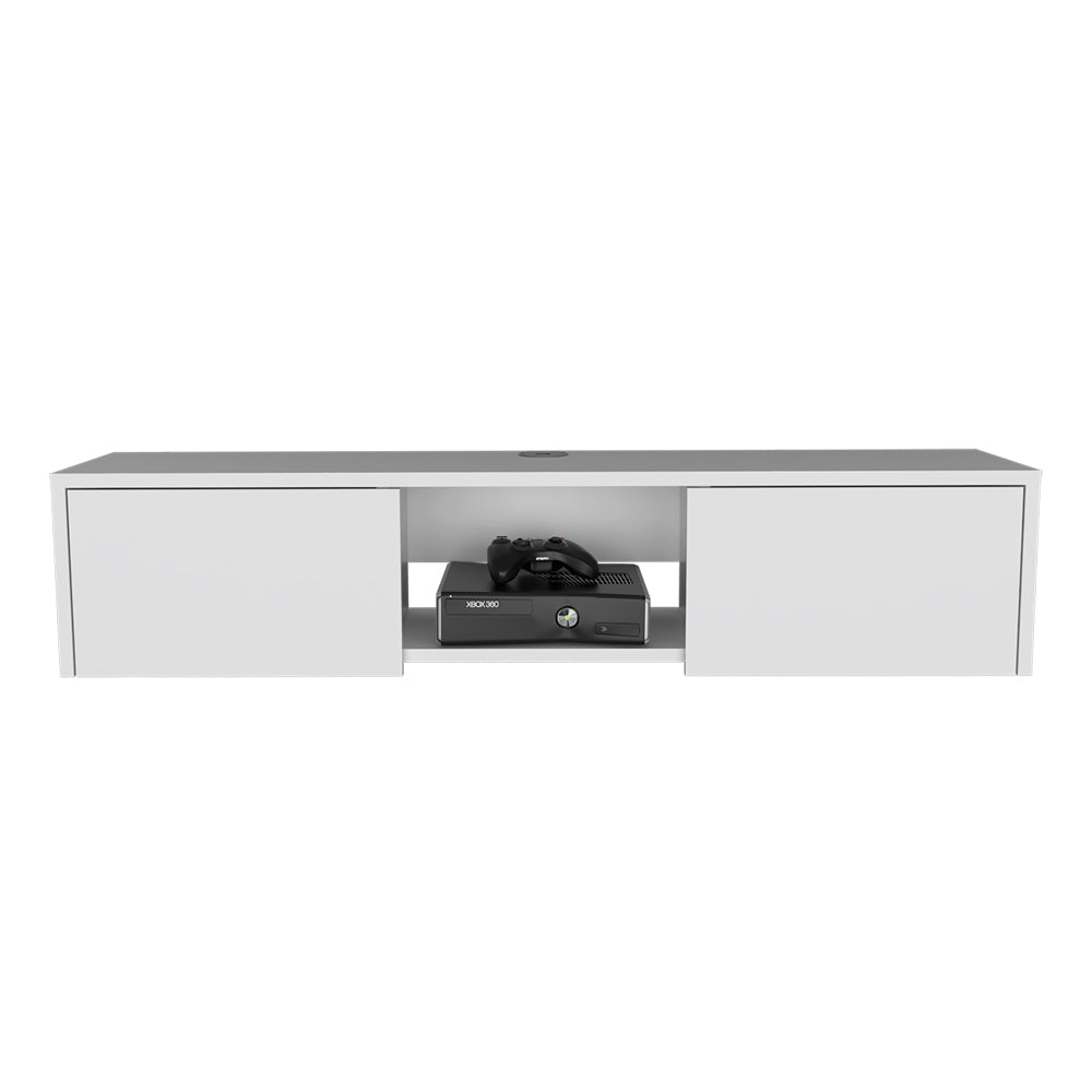 Tv Stand Watson, Two Cabinets, One Open Shelve, White Finish-3