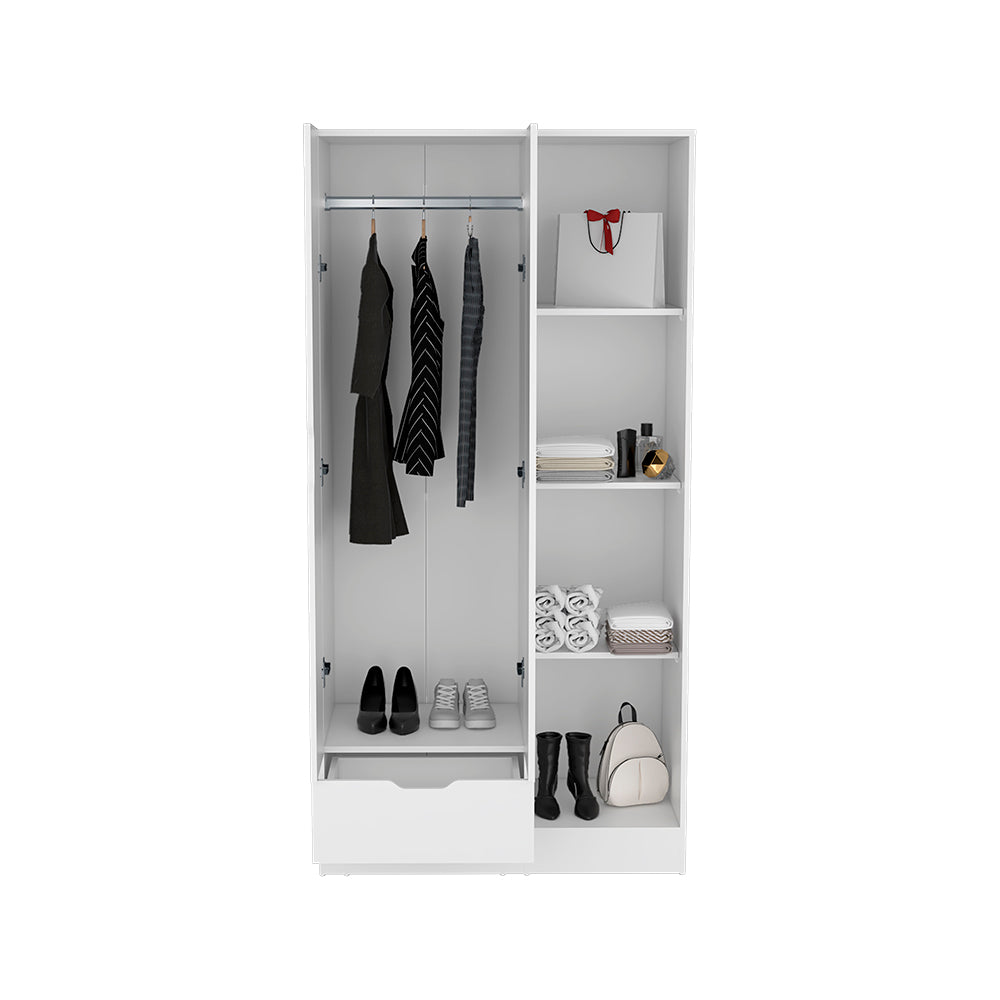 Armoire Dover with Four Storage Shelves, Drawer and Double Door, White Finish-3