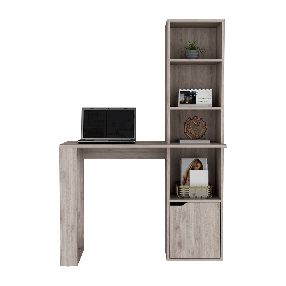 Computer Desk with Single Door Cabinet and 4-Tier Shelf Bicknell, Light Gray Finish-4