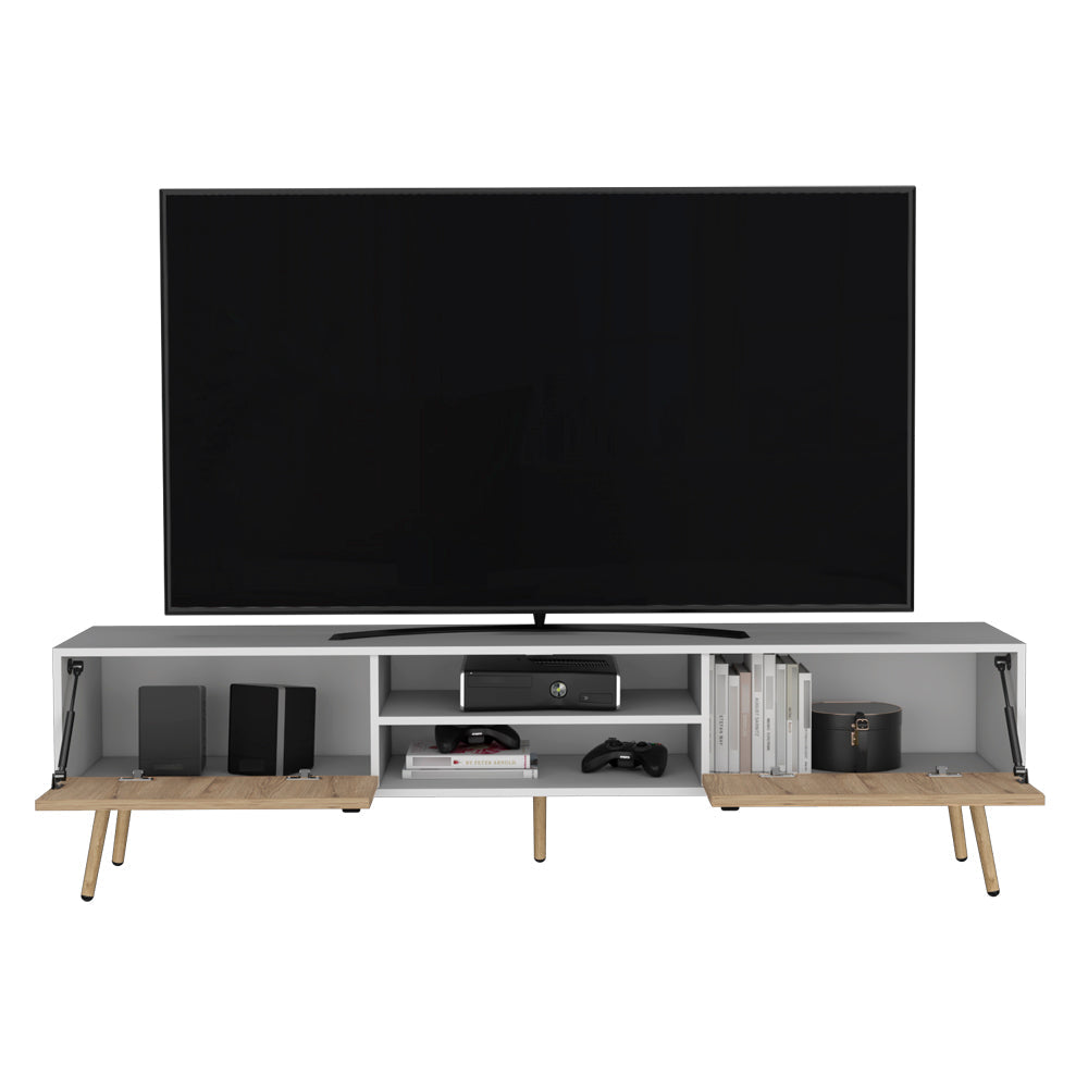 Tv Stand A Magness Sleek Storage with Cabinets & Shelves, White / Macadamia Finish-3