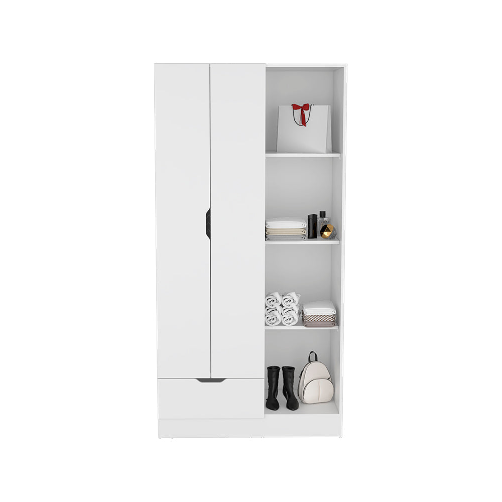 Armoire Dover with Four Storage Shelves, Drawer and Double Door, White Finish-2