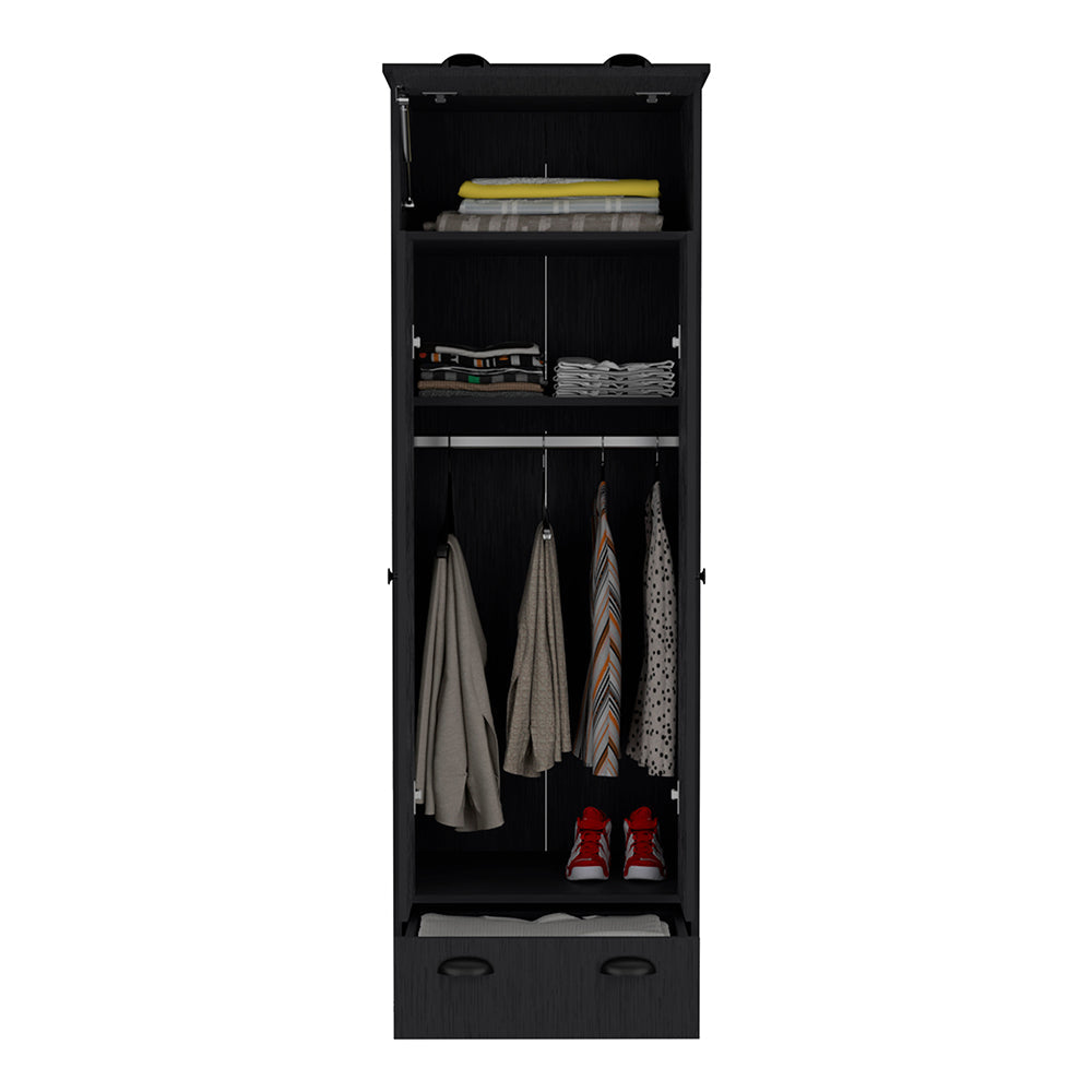 Armoire with Two-Doors Dumas, Top Hinged Drawer and 1-Drawer, Black Wengue Finish-2