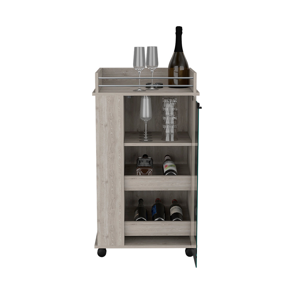 Bar Cart with Two-Side Shelves Beaver, Glass Door and Upper Surface, Light Gray Finish-3