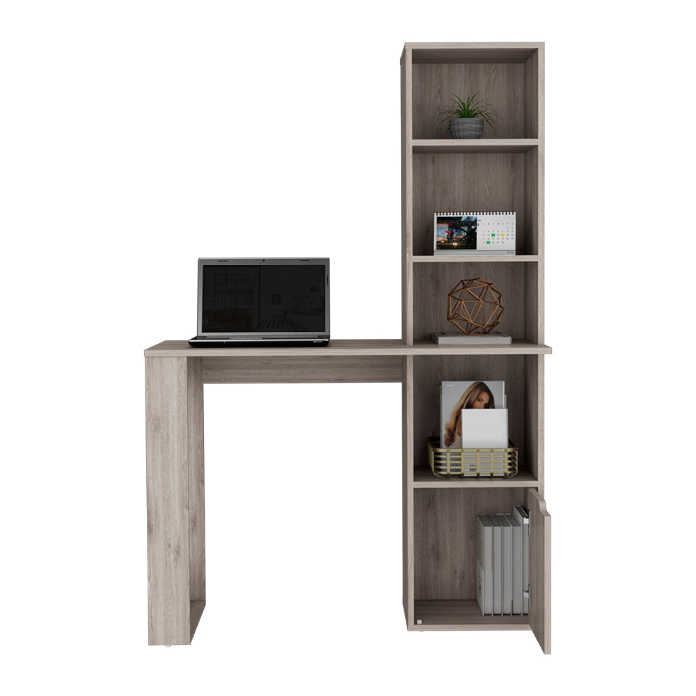 Computer Desk with Single Door Cabinet and 4-Tier Shelf Bicknell, Light Gray Finish-3