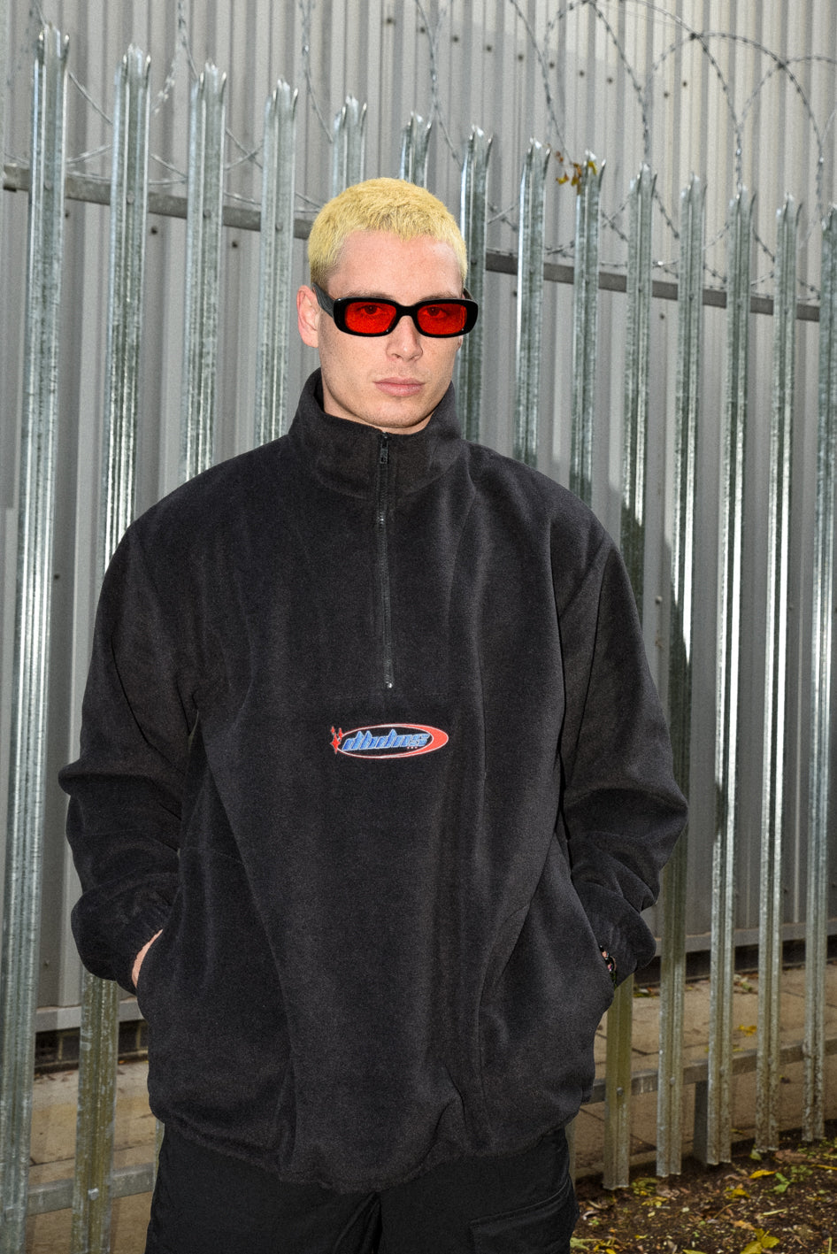 Fleece in Black with Futuristic Logo Embroidery-4