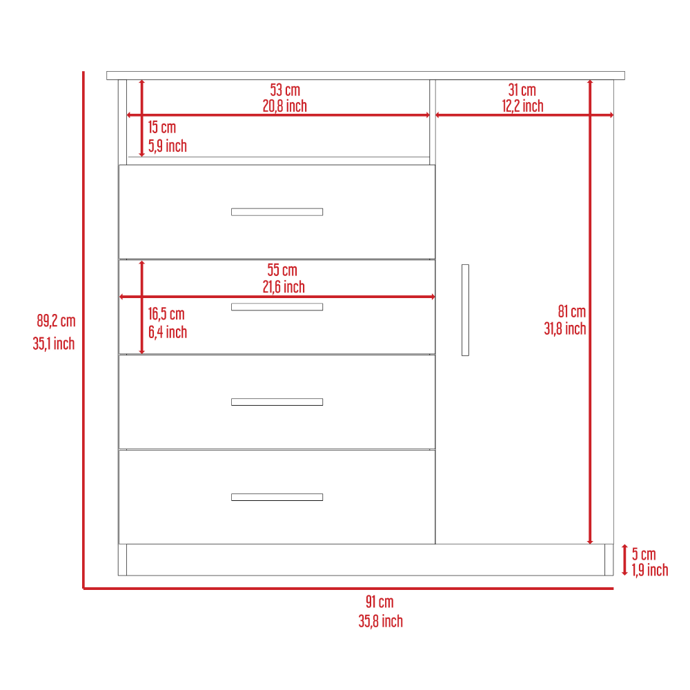 Dresser Beaufort, Four drawers, Smokey Oak / White Finish-4