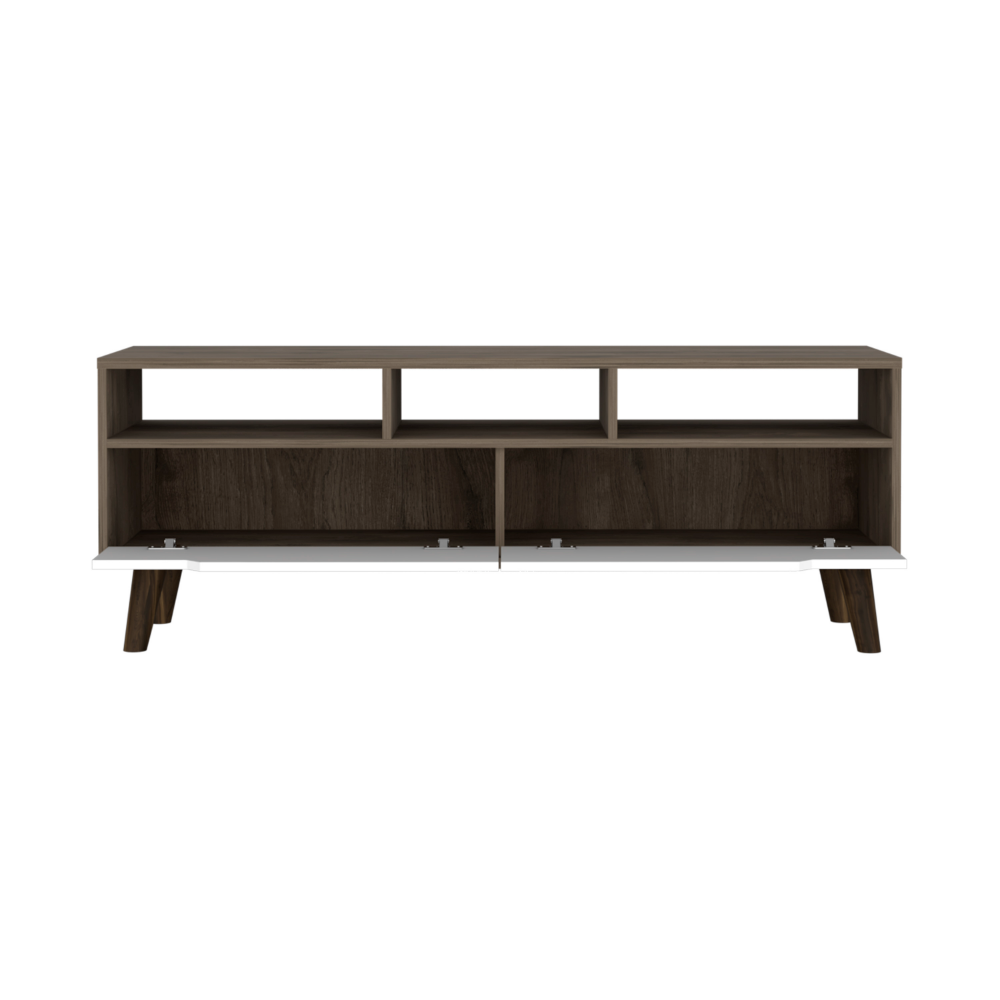 Tv Stand 2.0 For TV´s up 52" Bull, Three Open Shelves,Two Drawers, Dark Brown / White Finish-3