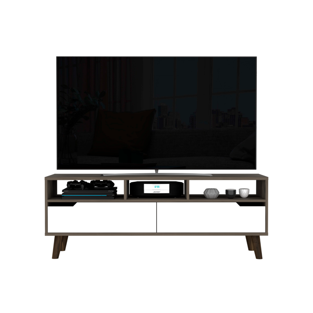 Tv Stand 2.0 For TV´s up 52" Bull, Three Open Shelves,Two Drawers, Dark Brown / White Finish-2