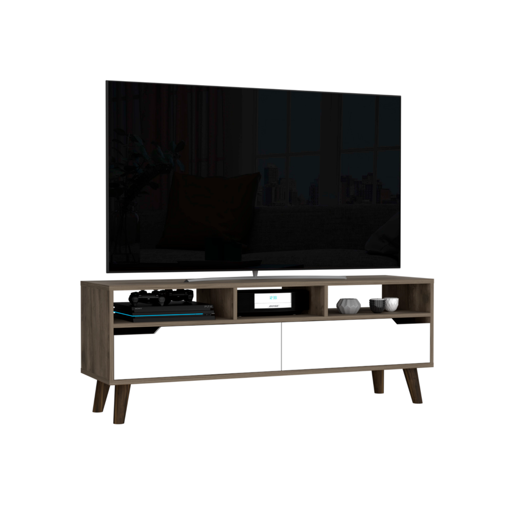 Tv Stand 2.0 For TV´s up 52" Bull, Three Open Shelves,Two Drawers, Dark Brown / White Finish-4