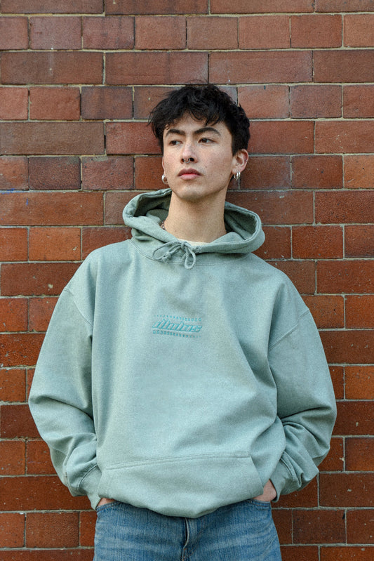 Hoodie in Dusty Green with Futuristic Logo Embroidery-0