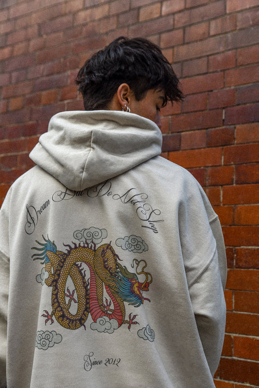 Hoodie in Sand with Chinese Dragon Print-0