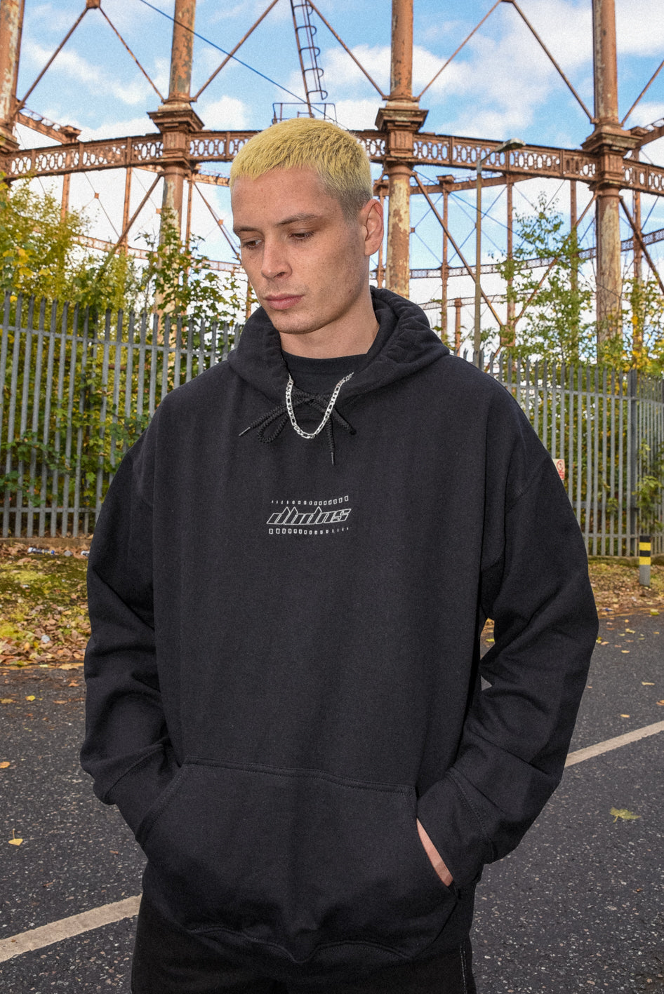 Hoodie in Black with DBDNS Futuristic Logo Embroidery-2