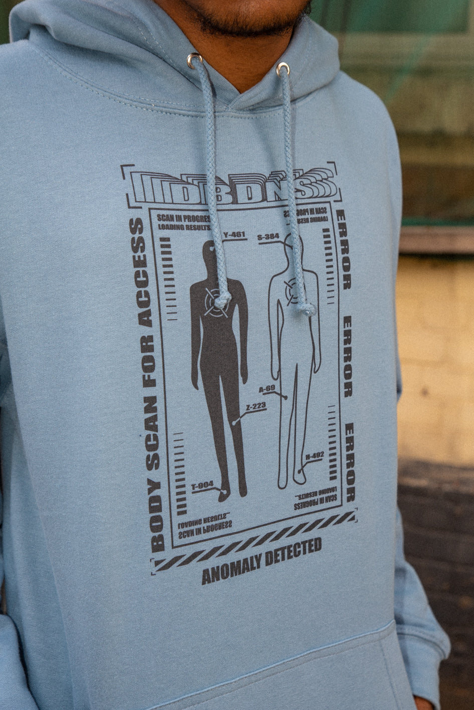 Hoodie in Dusty Blue With Anomaly Detected Print-4