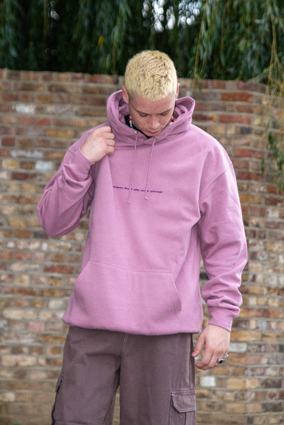 Hoodie in Dusty Purple With Minimal Logo Print-0