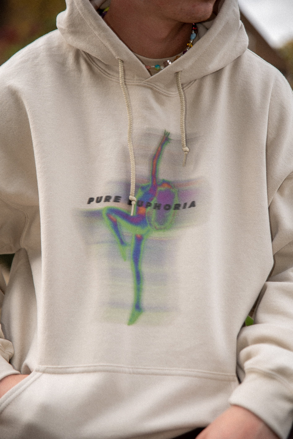 Hoodie in Sand With Pure Euphoria Print-1