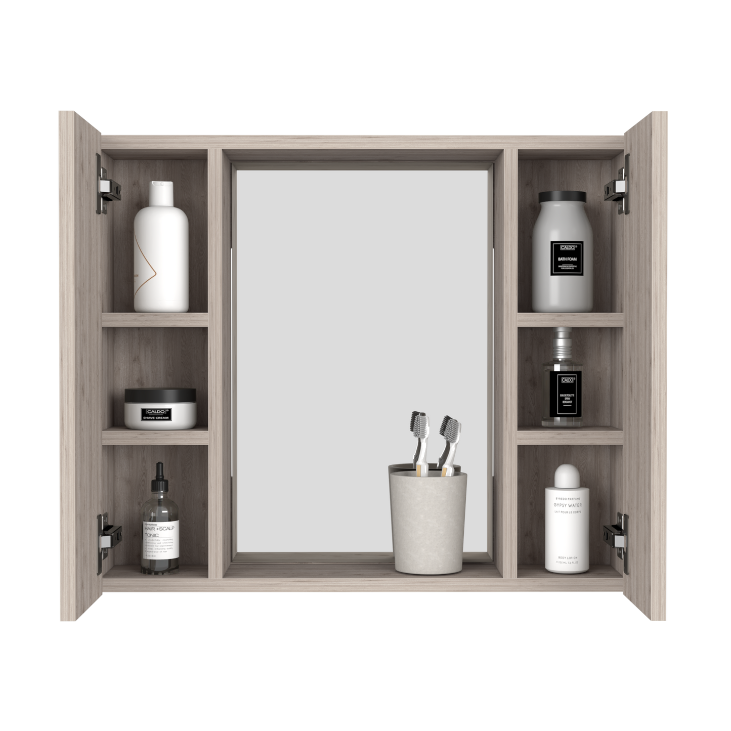 Medicine Cabinet Hops, Double Door, Mirror, One External Shelf, Light Gray Finish-2