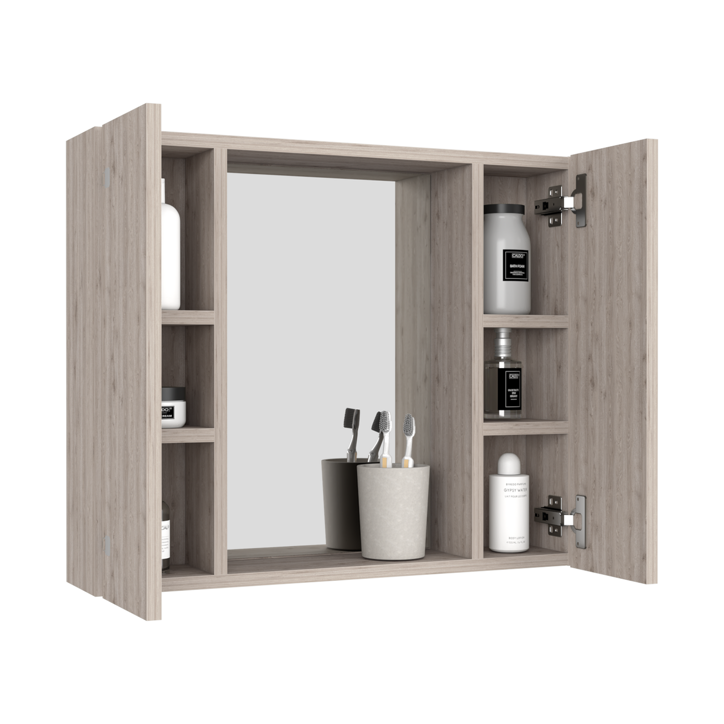 Medicine Cabinet Hops, Double Door, Mirror, One External Shelf, Light Gray Finish-3