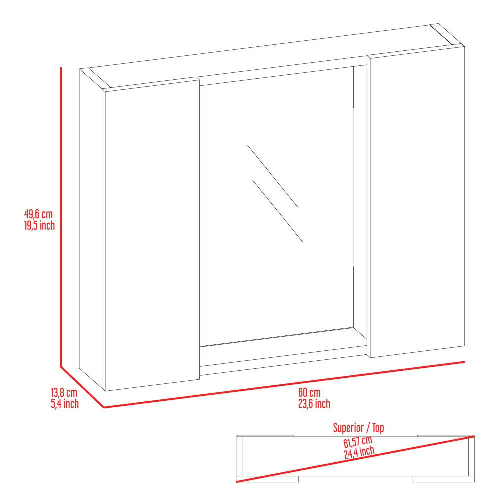 Medicine Cabinet Hops, Double Door, Mirror, One External Shelf, Light Gray Finish-4