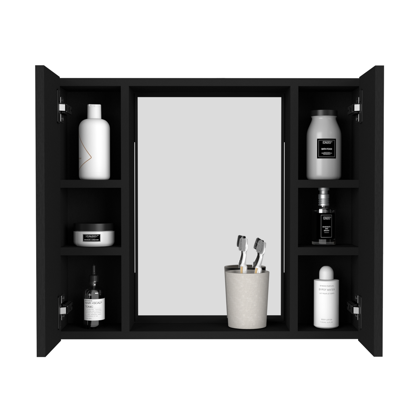 Medicine Cabinet Hops, Double Door, Mirror, One External Shelf, Black Wengue Finish-2