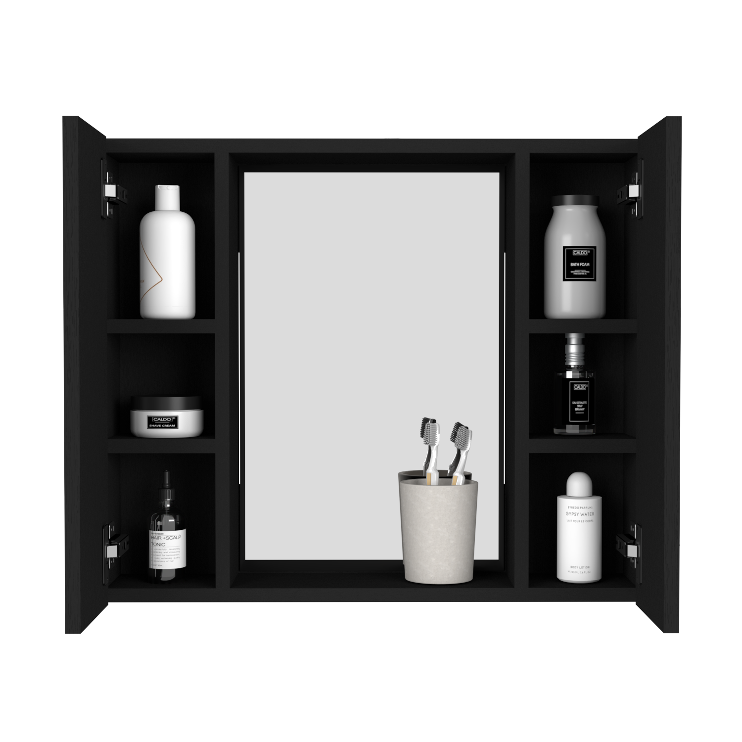 Medicine Cabinet Hops, Double Door, Mirror, One External Shelf, Black Wengue Finish-2