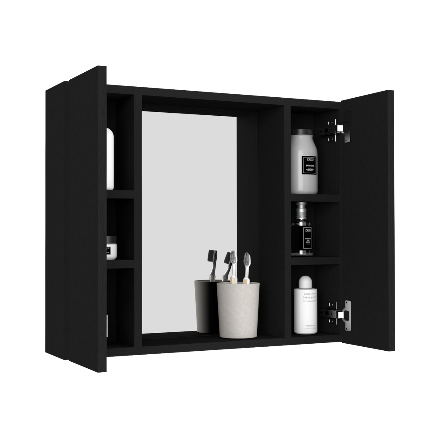 Medicine Cabinet Hops, Double Door, Mirror, One External Shelf, Black Wengue Finish-3