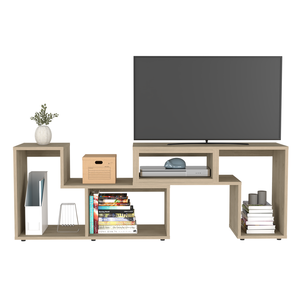 Extendable TV Stand Houston, Multiple Shelves, Light Pine Finish-2