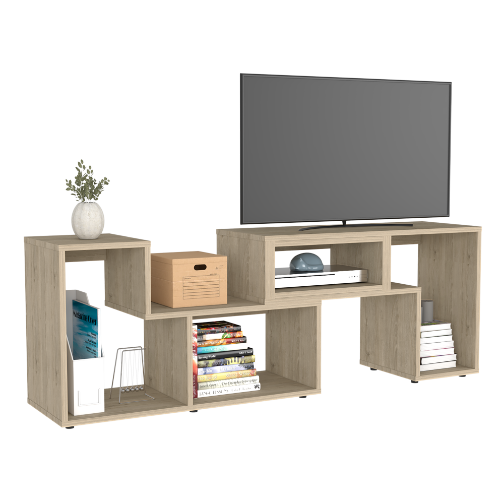 Extendable TV Stand Houston, Multiple Shelves, Light Pine Finish-4