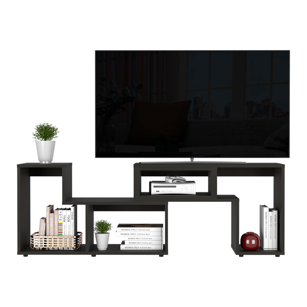 Extendable TV Stand Houston, Multiple Shelves, Black Wengue Finish-2