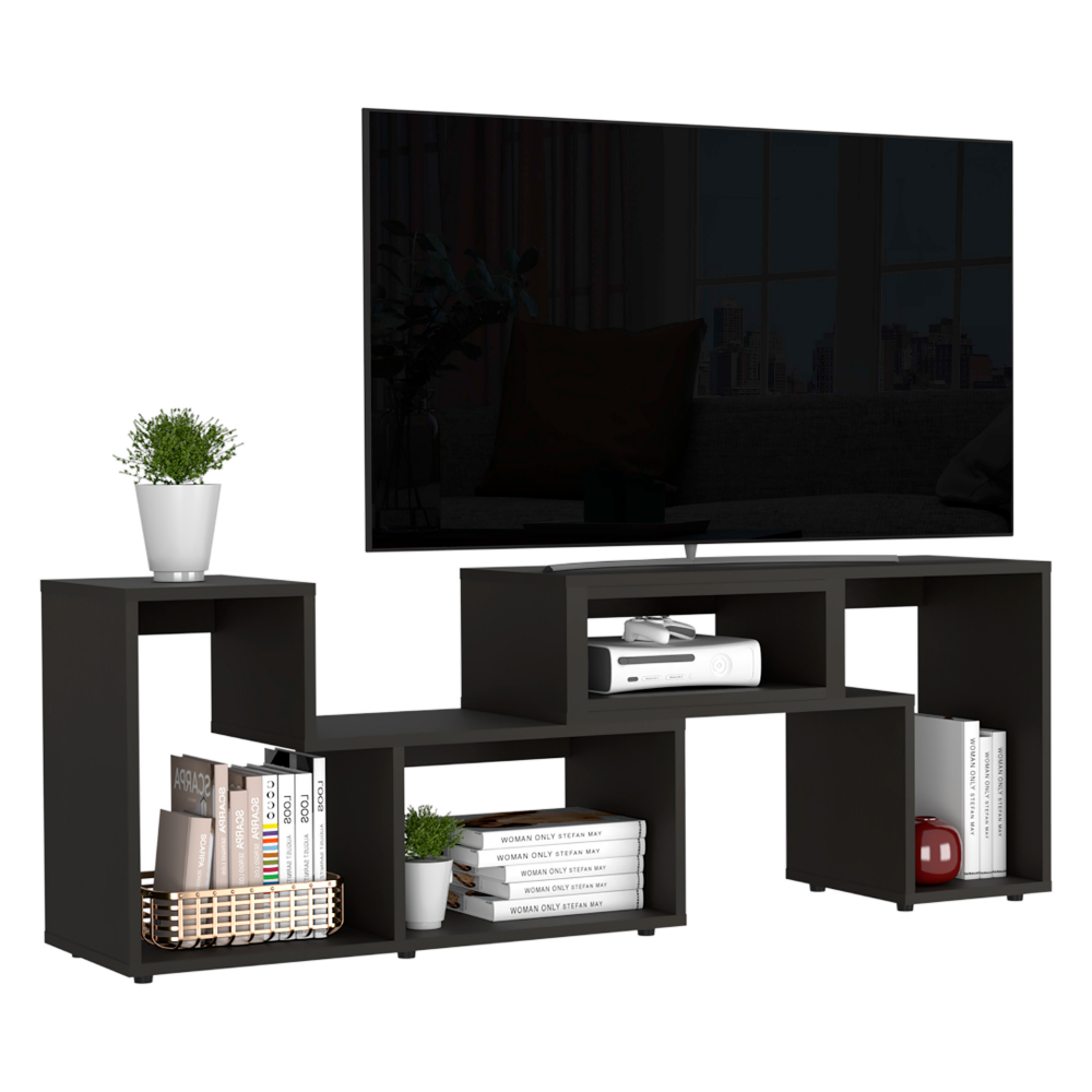 Extendable TV Stand Houston, Multiple Shelves, Black Wengue Finish-4