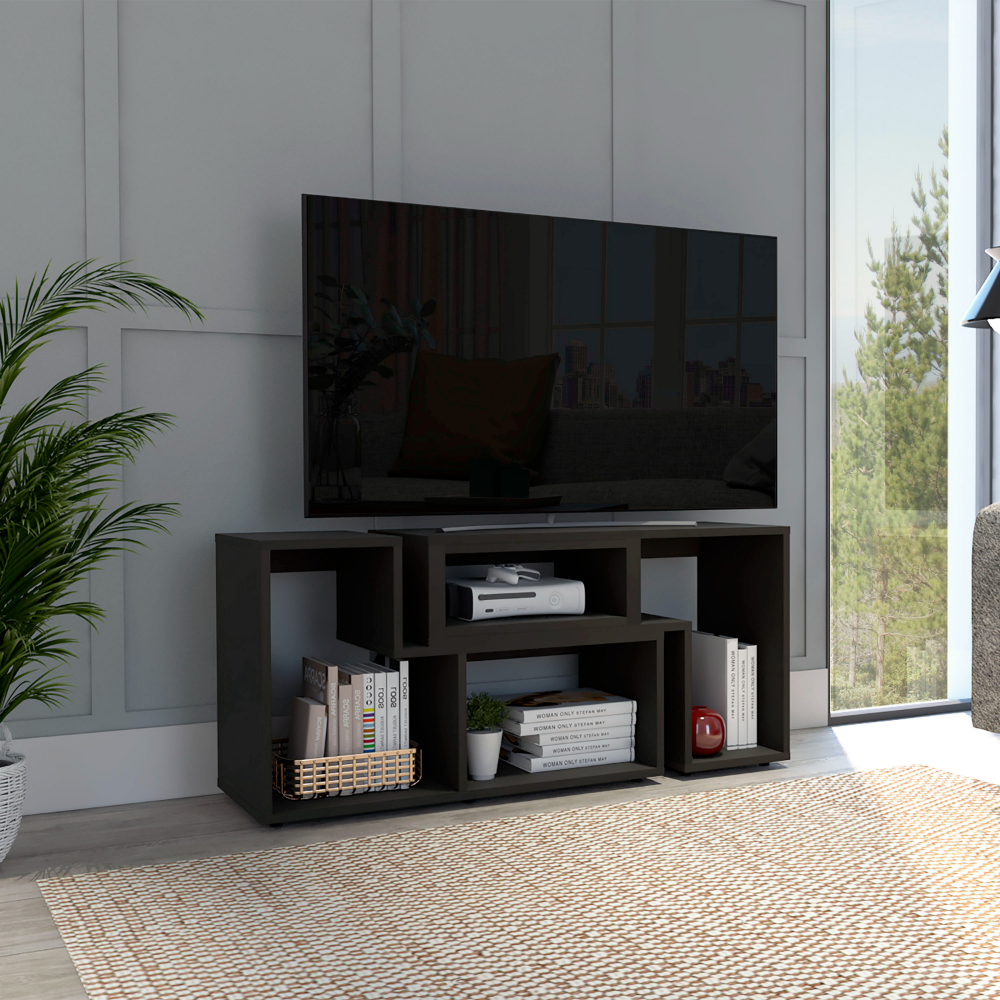 Extendable TV Stand Houston, Multiple Shelves, Black Wengue Finish-1