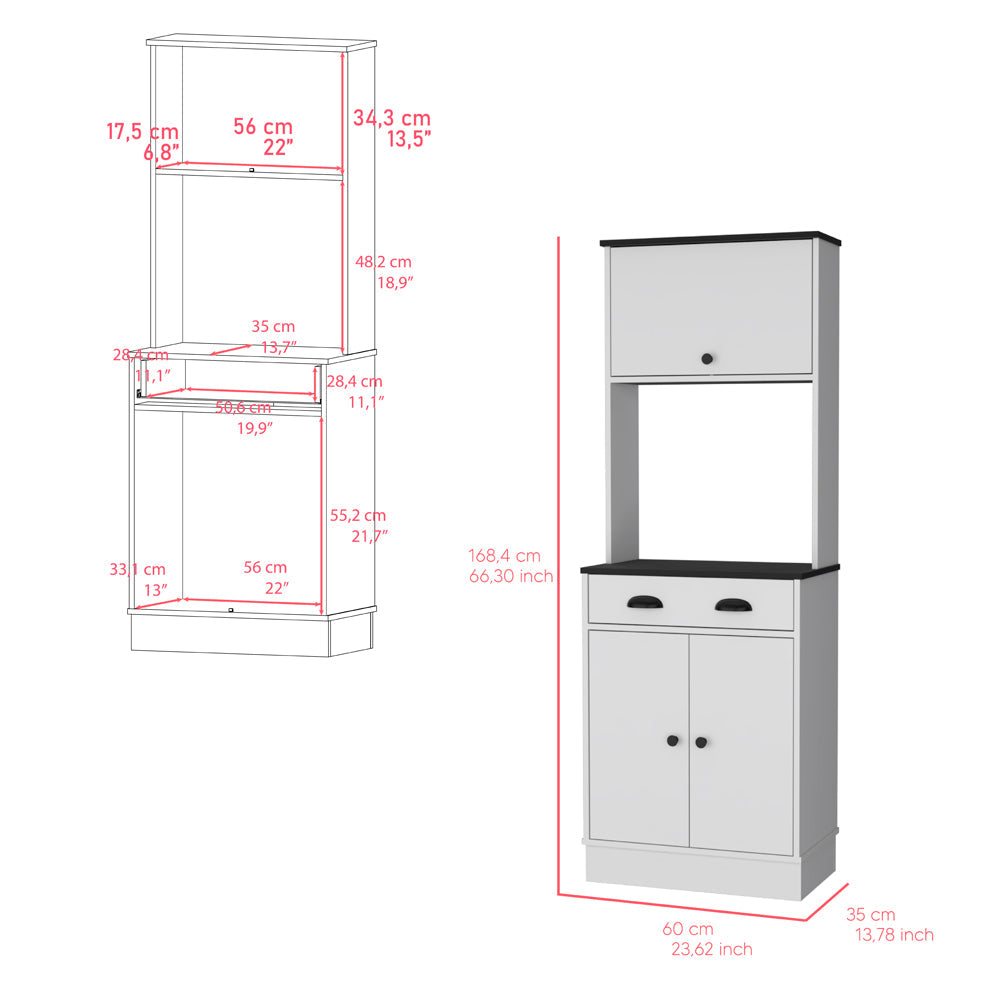 Pantry Cabinet Microwave Stand Warden, Kitchen, White/Black-2