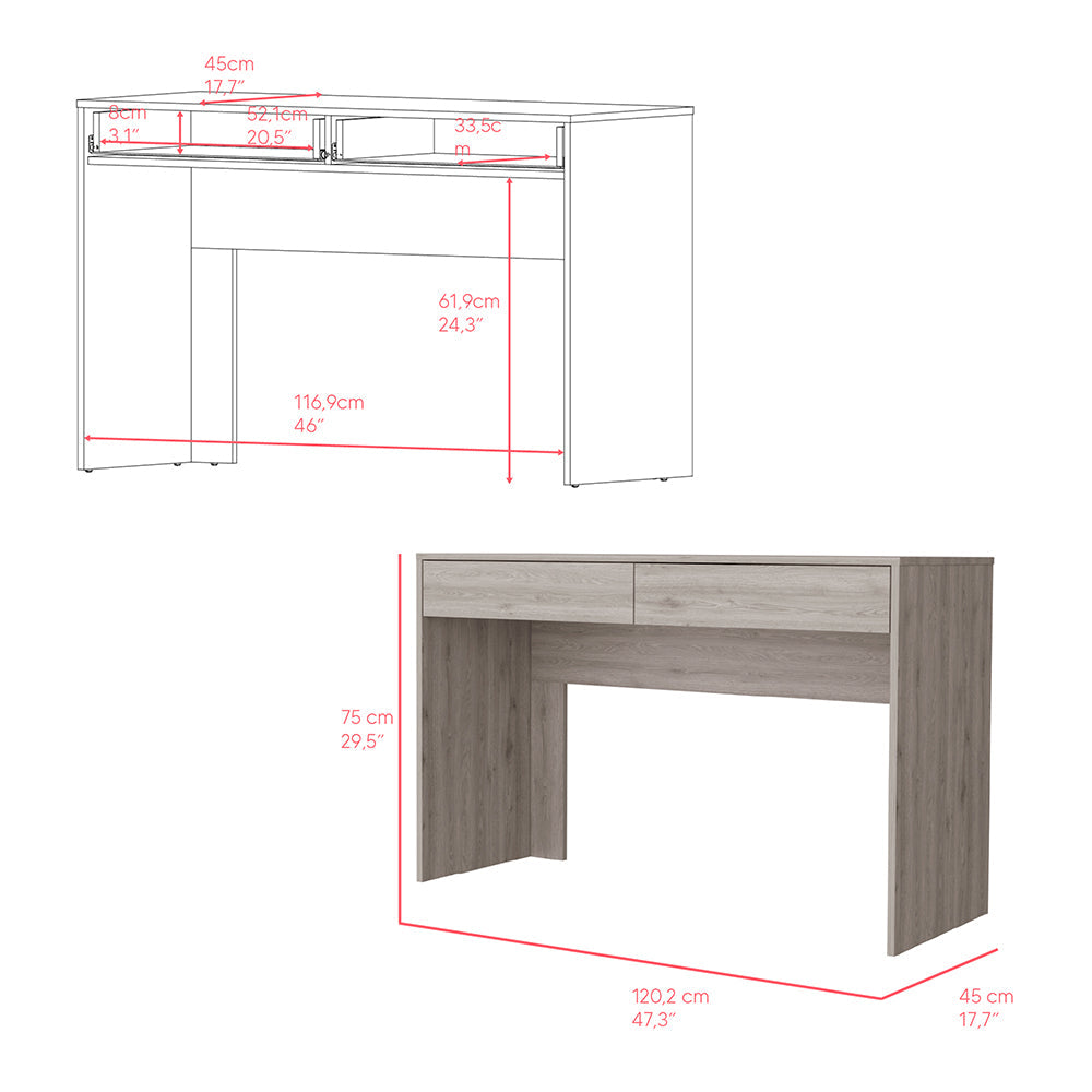 Computer Desk Aberdeen, Two Drawers, Light Gray Finish-2