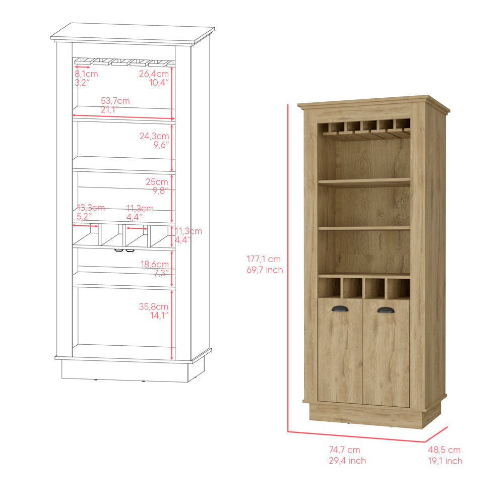 Bar Cabinet Provo, Wine Racks and Glass Holder, Macadamia Finish-2