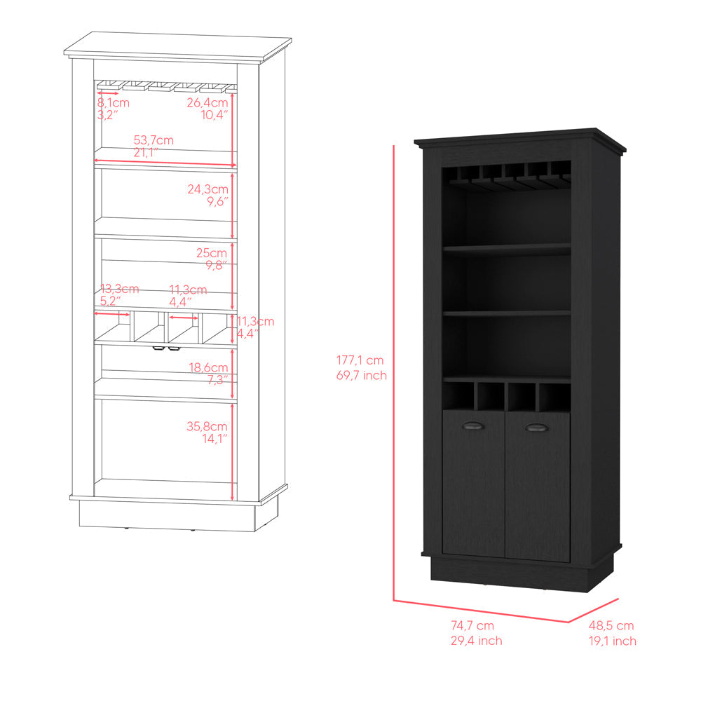 Bar Cabinet Provo, Glass Holder, Black Wengue Finish-2