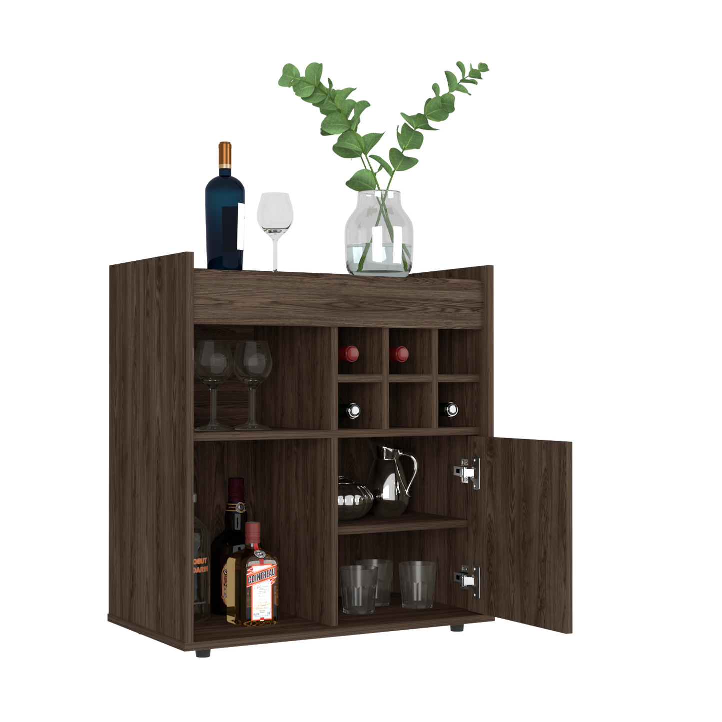 Bar Cabinet Dext, Two Concealed Shelves, Six Wine Cubbies, Dark Walnut Finish-4