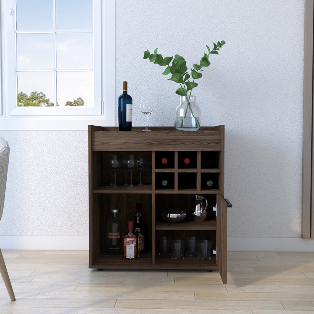 Bar Cabinet Dext, Two Concealed Shelves, Six Wine Cubbies, Dark Walnut Finish-1