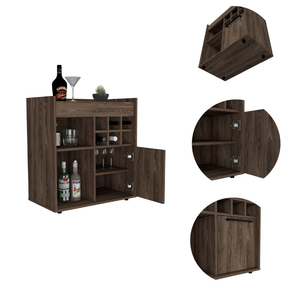 Bar Cabinet Dext, Two Concealed Shelves, Six Wine Cubbies, Dark Walnut Finish-2