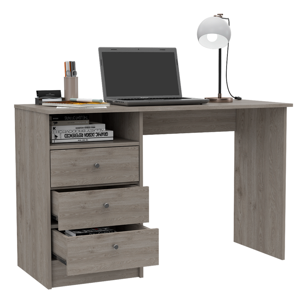 Computer Desk Fremont with Three Drawers, Light Gray Finish-4