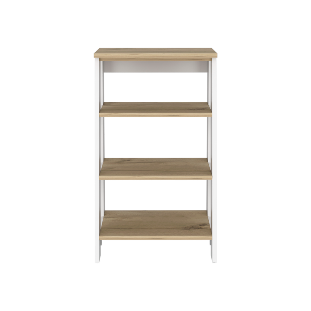 Linen Cabinet Jenne, Four Open Shelves, Light Oak / White Finish-2