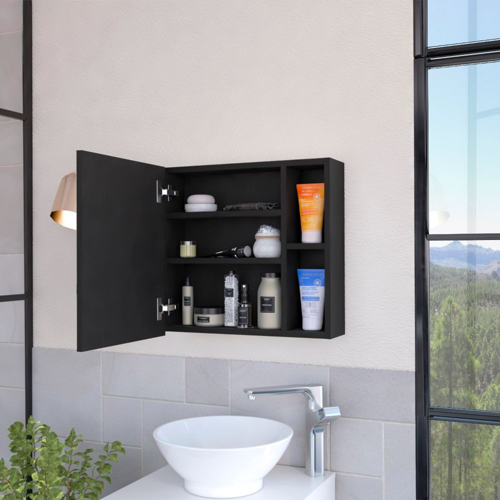 Medicine Cabinet Viking, Three Internal Shelves, Single Door, Two External Shelves, Black Wengue Finish-1