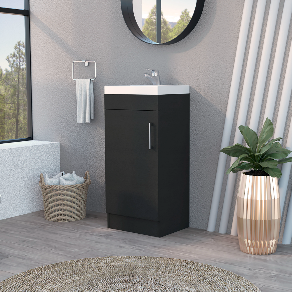 Bathroom Vanity Sink Jozz, Single Door Cabinet, Black Wengue Finish-0