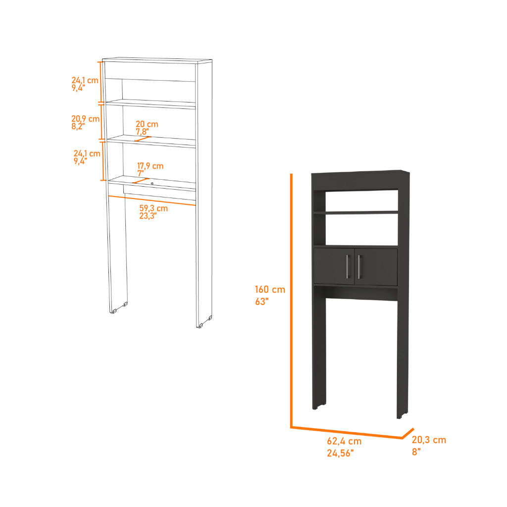 Over The Toilet Cabinet Jozz, Double Door, Two Shelves, Black Wengue Finish-4